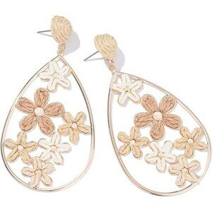 Boho flower teardrop raffia earrings floral dangle statement jewelry women